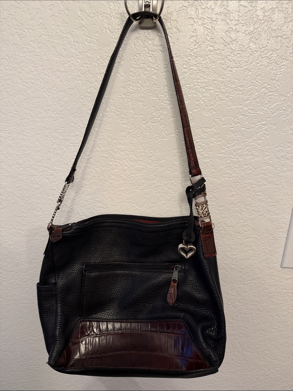 Brighton Black Shoulder Bag with Brown Croc-Accent